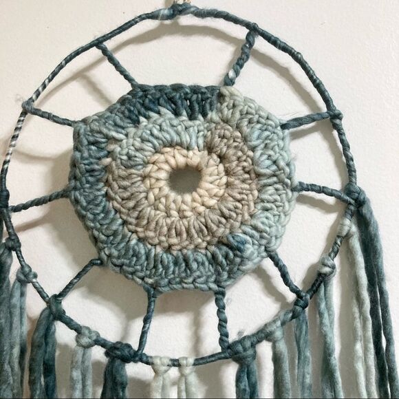 Wall Art Dreamcatcher Tapestry Boho Thick Natural WOOL Blue and Gray 11 x 32 in - Picture 9 of 14